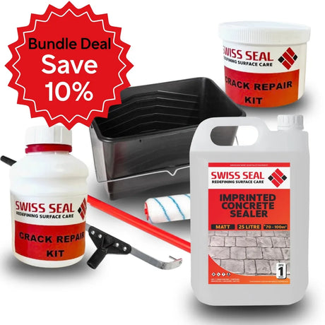 Swiss Seal 3‑in‑1 Concrete Care Kit Clear High Solids Matt: matt concrete sealer and patio sealer with crack repair kit.