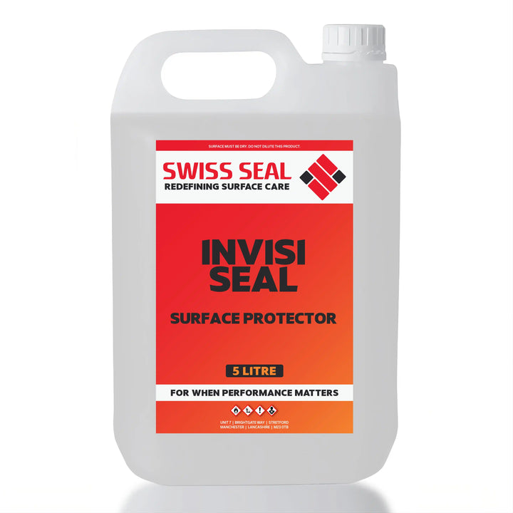 Swiss Seal Invisiseal clear invisible patio sealer and driveway sealer: transparent concrete coat in a 5L container.